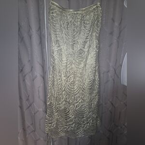 Soulmates Green 100% Silk Lace Overlay Maxi Skirt Sz.L.